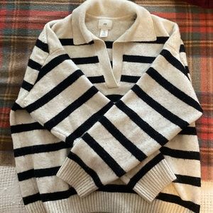 Collared Sweater | Black and White Striped | Women’s Medium
